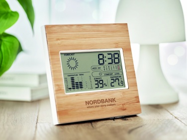 Logo trade promotional giveaways image of: Weather station bamboo front TURKU