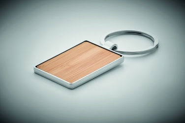 Logo trade business gifts image of: Rectangular key ring bamboo WEST