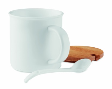 Logo trade promotional giveaways image of: Porcelain mug with spoon