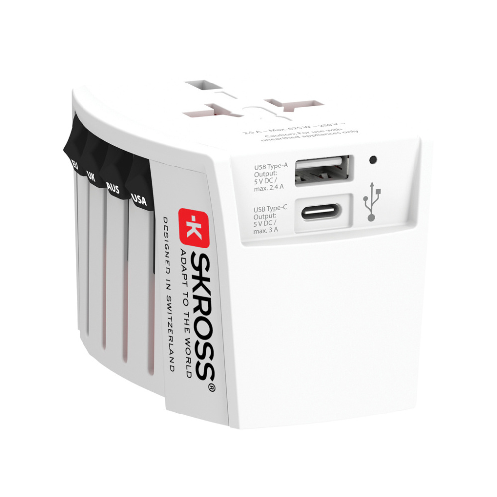 Logotrade promotional giveaway image of: SKROSS World Travel Adapter MUV 2-pole with USB A and C