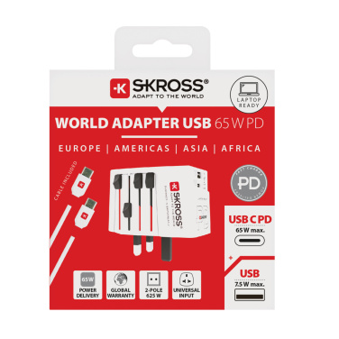 Logo trade promotional item photo of: SKROSS World Travel Adapter MUV 65W PD with USB C Cable