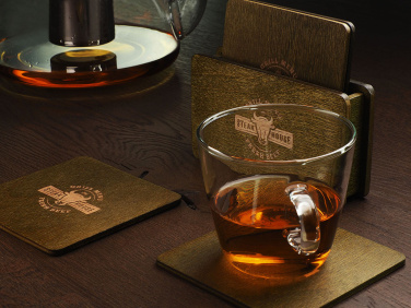 Logo trade promotional merchandise image of: Wooden box with 4 coasters 1871121