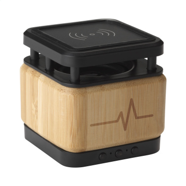 Logo trade corporate gifts image of: Bamboo Block Speaker with wireless charger