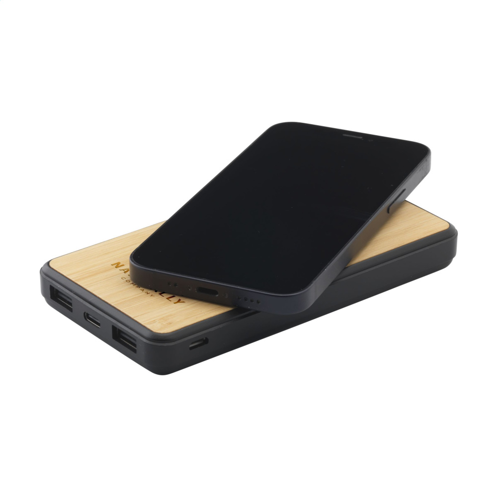 Logo trade advertising products image of: Boru Bamboo RCS Recycled ABS Powerbank Wireless Charger