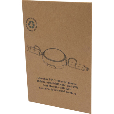 Logo trade advertising products picture of: Chechia 5-in-1 recycled plastic 100 cm retractable data sync and 45W fast charge cable