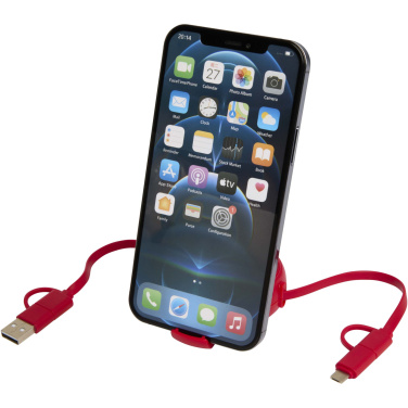 Logo trade promotional merchandise photo of: Alasia 5-in-1 100 cm recycled plastic and aluminium retractable data sync and 45W fast charge cable