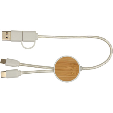 Logo trade advertising product photo of: Chechia 5-in-1 recycled plastic 30 cm data sync and 27W fast charge cable with bamboo details