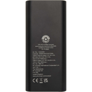 Logo trade promotional giveaway photo of: Acamar 20.000 mAh 70W recycled aluminium laptop power bank