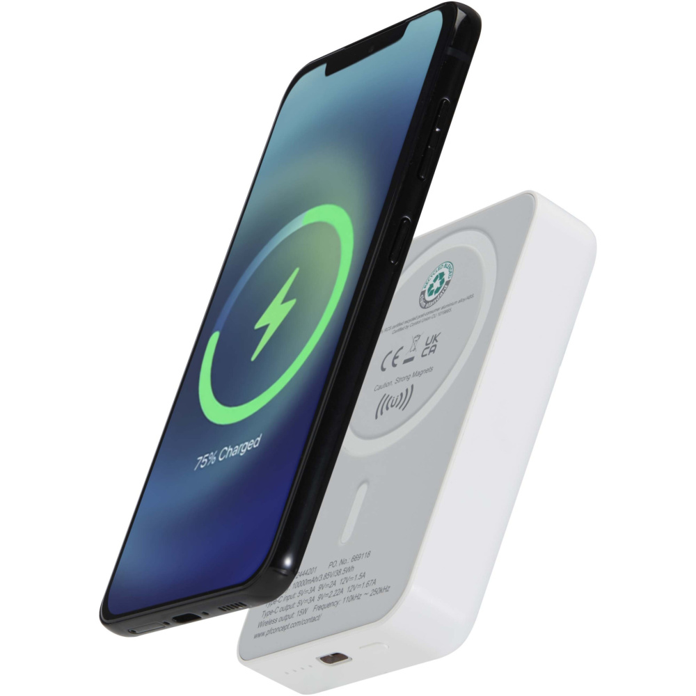 Logotrade advertising products photo of: Acrab 10.000 mAh 15W magnetic wireless power bank with 20W PD - made from recycled plastic