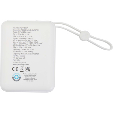 Logotrade corporate gift image of: Acrux 10.000 mAh 35W tablet power bank with built in Type-C cable - made from recycled plastic