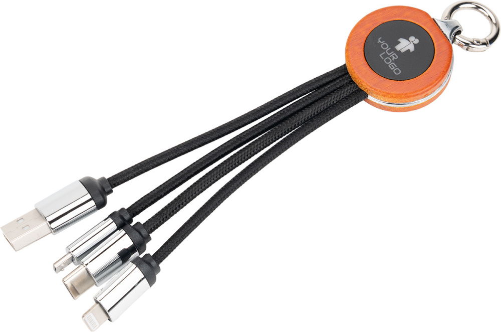 Logo trade corporate gifts image of: 4-in-1 cable with elighted logo in a wooden casing