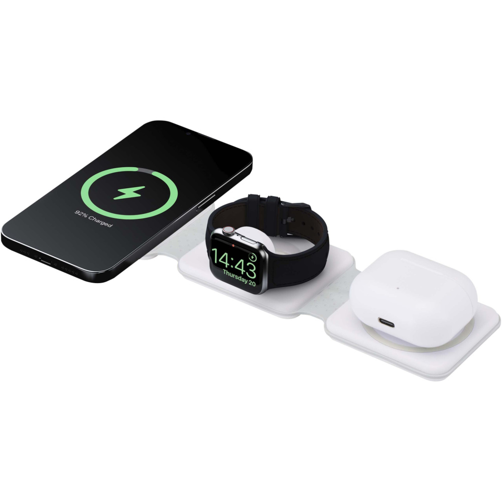 Logo trade advertising product photo of: Armus 3-in-1 15W recycled plastic foldable wireless charger
