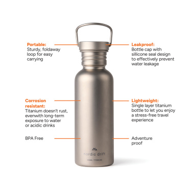 Logotrade promotional gift picture of: Nordic Drift Trail Ultra Light Titanium 600ml Water Bottle
