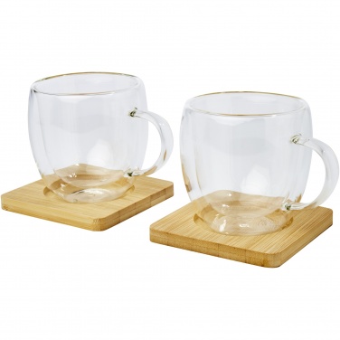 Logotrade firmakingituse foto: Manti 2-osaline 250 ml topeltseinaga klaasist tass bambusest alusega 