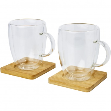 Logo trade reklaamkingituse pilt: Manti 2-osaline 350 ml topeltseinaga klaasist tass bambusest alusega 