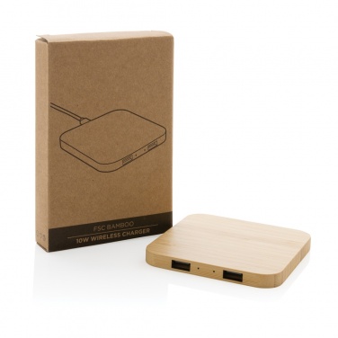 Logotrade mainostuote tuotekuva: 10W bambuinen langaton laturi USB:llä