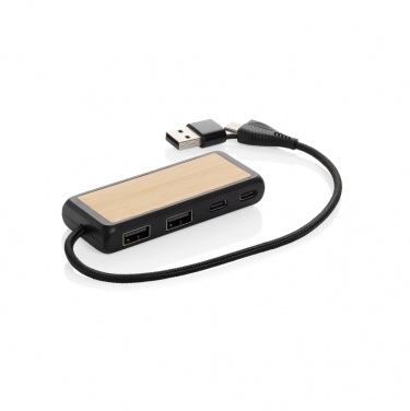 Logo trade mainoslahjat ja liikelahjat kuva: Link RCS kaksoistulo USB-hub kierrätysmuovia ja bambua