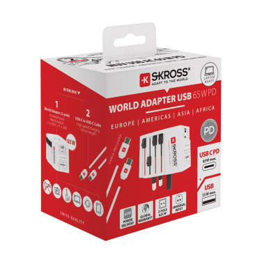 Logo trade mainoslahja ja liikelahja tuotekuva: SKROSS World Travel adapteri MUV 65W PD USB C -kaapelilla