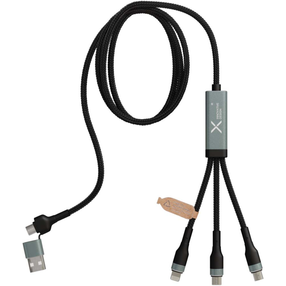 Logotrade mainostuote tuotekuva: SCX.design C53 100 W:n rPET-muovista valmistettu ultranopea 5-in-1-latauskaapeli