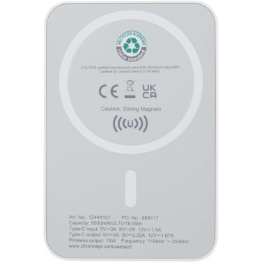 Logo trade liikelahjat mainoslahjat kuva: Acrab 5 000 mAh:n ja 15 W:n magneettinen langaton varavirtalähde, jossa 20 W:n PD – valmistettu kierrätetystä muovista