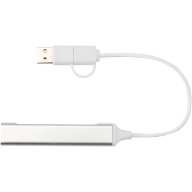 Logo trade liikelahja kuva: Alkaid 4-porttinen kierrätetystä alumiinista valmistettu USB-A- ja Type-C-keskitin, jossa kaksi sisääntuloa