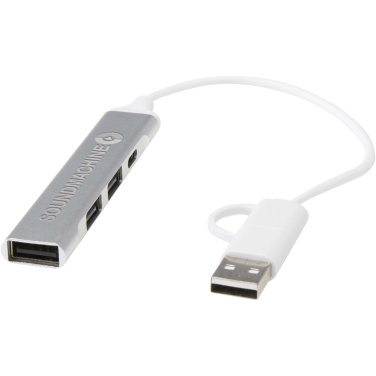 Logo trade liikelahjat mainoslahjat kuva: Alkaid 4-porttinen kierrätetystä alumiinista valmistettu USB-A- ja Type-C-keskitin, jossa kaksi sisääntuloa