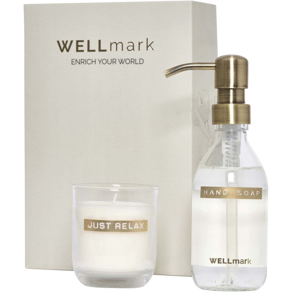 Logo trade liikelahja mainoslahja tuotekuva: Wellmark Discovery 250 ml:n käsisaippua-annostelija ja 150 g:n tuoksukynttiläsetti
