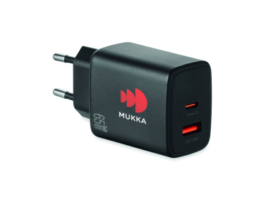 Logo trade mainostuote kuva: EU:n 2-napainen adapter/laturi