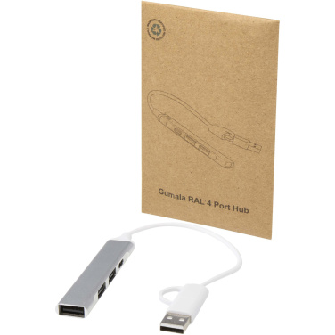 Logotrade dovana nuotrauka: „Alkaid“ 4 prievadų perdirbto aliuminio USB-A ir C tipo šakotuvas su dviguba įvestimi