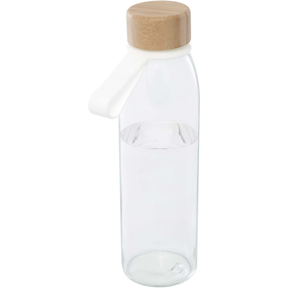 Logotrade biznesa dāvanas foto: Porto 500 ml stikla ūdens pudele ar silikona rokturi un bambusa vāku