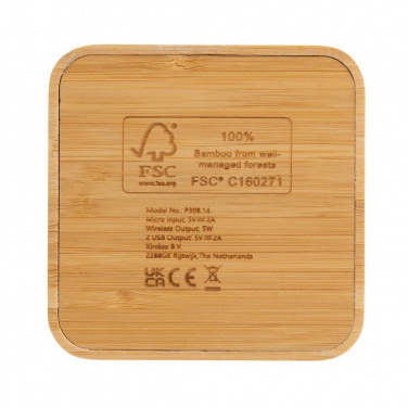 Лого трейд бизнес-подарки фото: Беспроводное зарядное устройство Bamboo 5 Вт с USB-портом