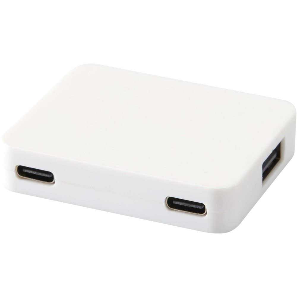 Лого трейд pекламные cувениры фото: Gaia 4-портовый USB-концентратор с выходом USB-A и Type-C и двойным входом — изготовлен из переработанного пластика