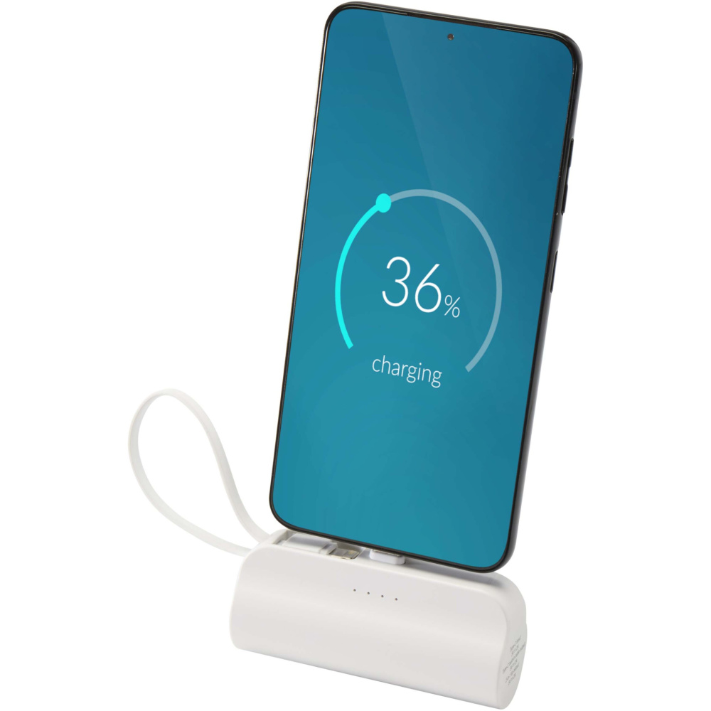Logotrade profilprodukter bild: Alnair 5 000 mAh 10 W Type-C powerbank av återvunnen plast med inbyggt flipstativ och 2-i-1-kabel